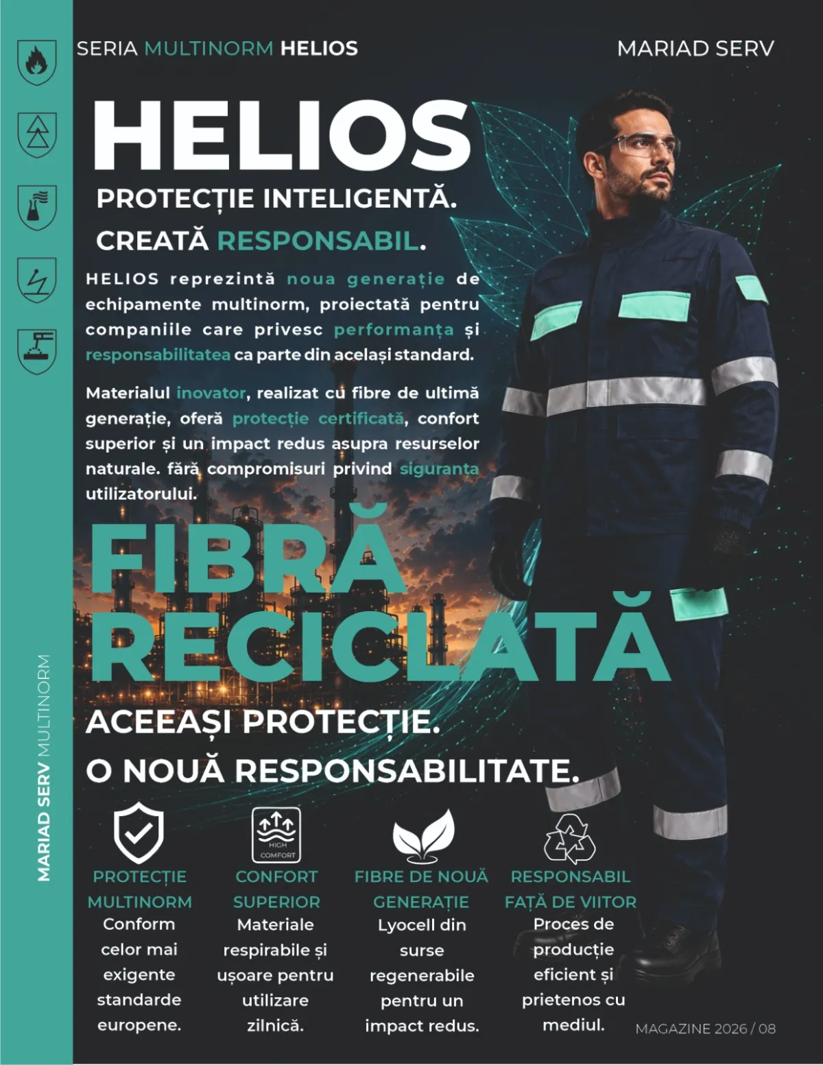 Costum de protectie multinorm, tip “Nomex”, Helios – Ignifugat, antistatic, antichimic, antiarc