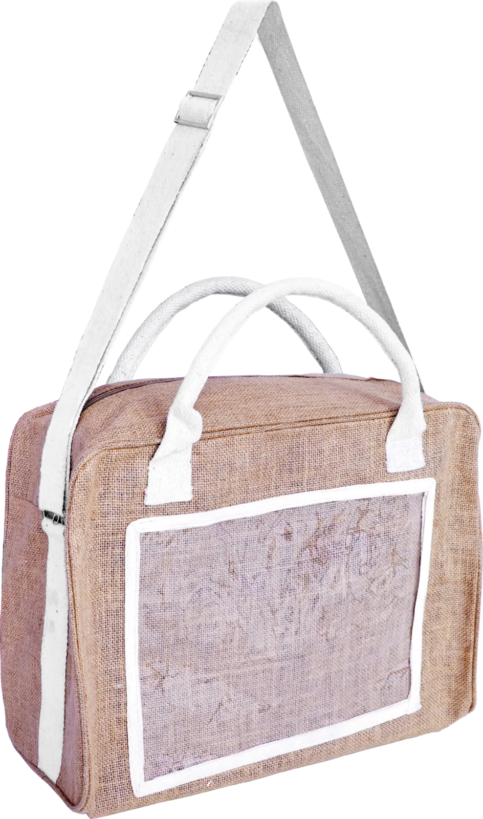Jute bag with 2 handles and carrying strap