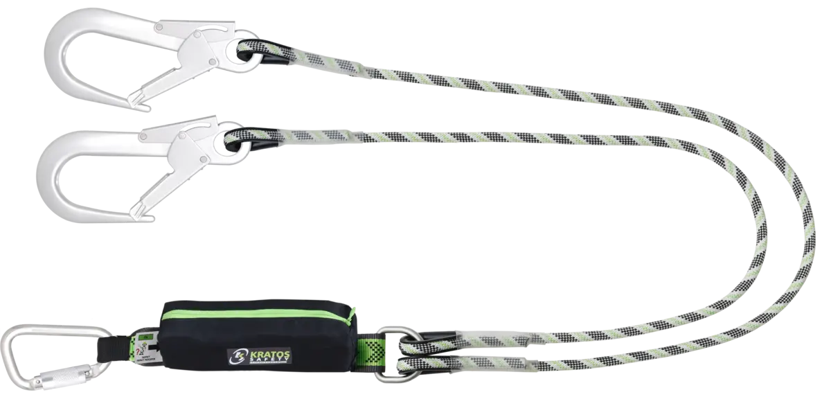 CURIOSITY-S - Forked energy absorbing kernmantle rope lanyard with aluminium connectors, lg. 1,50 m