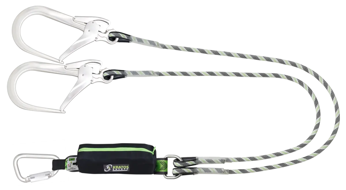 CURIOSITY-S - Forked energy absorbing kernmantle rope lanyard with aluminium connectors, lg. 1,50 m