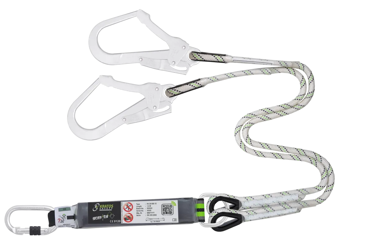 HOPE - Lonjă cu frânghie tip kernmantle cu absorbție de energie, furcată, 1,50 m, cu conectori FA 50 101 17 și FA 50 207 55