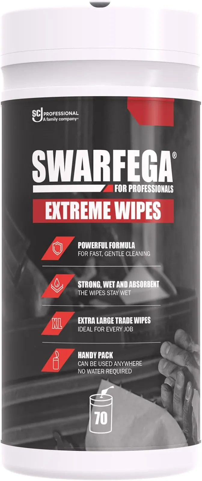 Lavete umede profesionale SC Johnson Swarfega Extreme Wipes pentru curatarea murdariei dificile, flacon 70 bucati