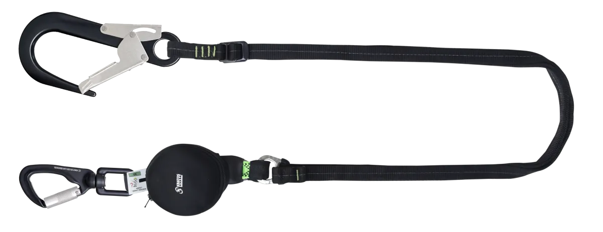 GRAVITY-S, Absorbitor de energie compact cu șnur reglabil (140 kg, margini ascuțite), curea lungime 2 m, cu conectori din aluminiu