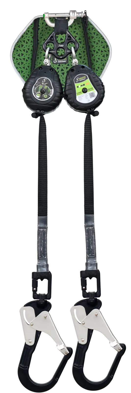 SPILO-S2 - Twin legged Retractable fall arrester and energy absorber in back pocket, lg 2.40 m, with big scaffold hooks