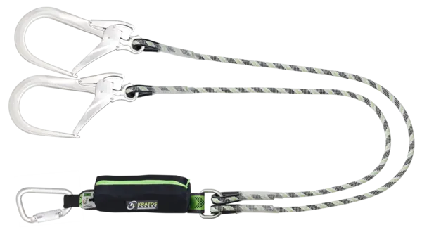 CURIOSITY-S - Forked energy absorbing kernmantle rope lanyard with aluminium connectors, lg. 1,50 m