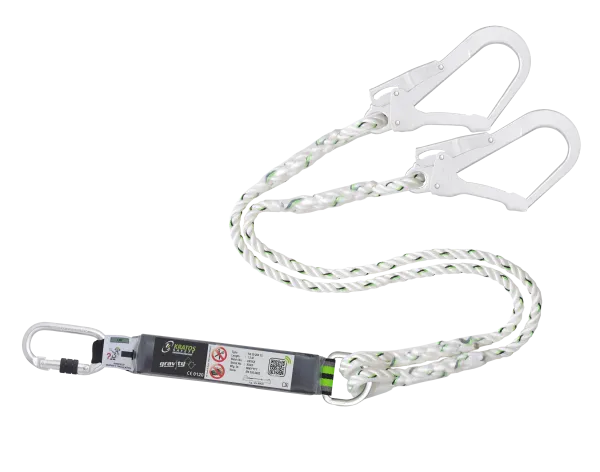 HOPE - Lonjă cu frânghie răsucită, cu absorbție de energie, furcată, 1,50 m și conectori FA5010117 și FA5020755