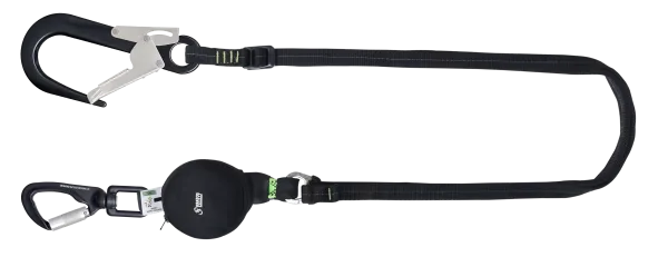 GRAVITY-S, Absorbitor de energie compact cu șnur reglabil (140 kg, margini ascuțite), curea lungime 2 m, cu conectori din aluminiu