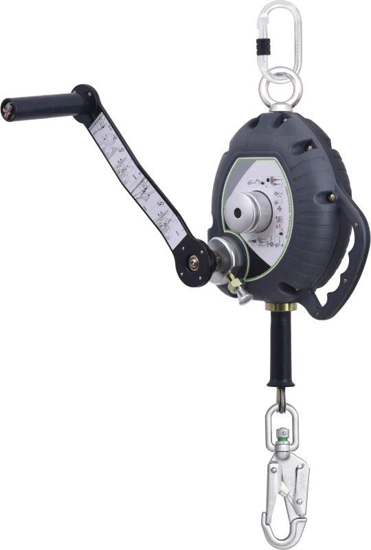 KALYPSO stainless steel wire rope, retractable fall arrester 10 m with integrated rescue winch